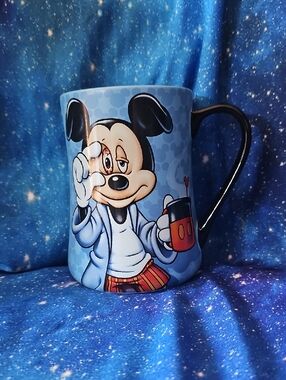 Disney Blue Ceramic Mug with Mickey Mouse Graphic and Black Handle